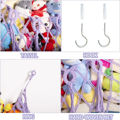 Stuffy Animal Net for Stuffed Animals Storage Hammock Macrame Stuffed Animal Toy Display Plush Toy Holder Wall Hanging Net for Stuffed Animal Display (Cream,49" W)
