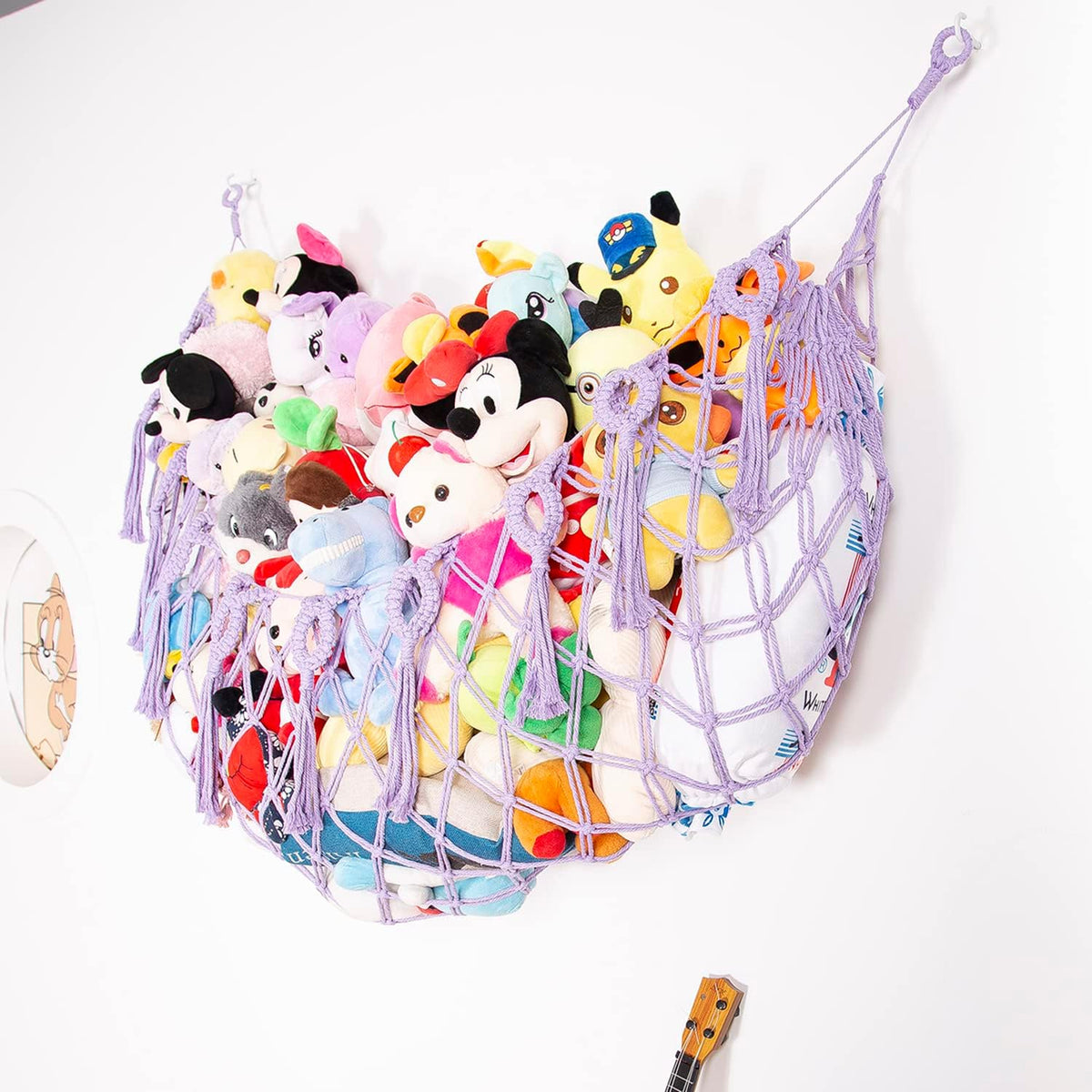 Stuffy Animal Net for Stuffed Animals Storage Hammock Macrame Stuffed Animal Toy Display Plush Toy Holder Wall Hanging Net for Stuffed Animal Display (Cream,49" W)