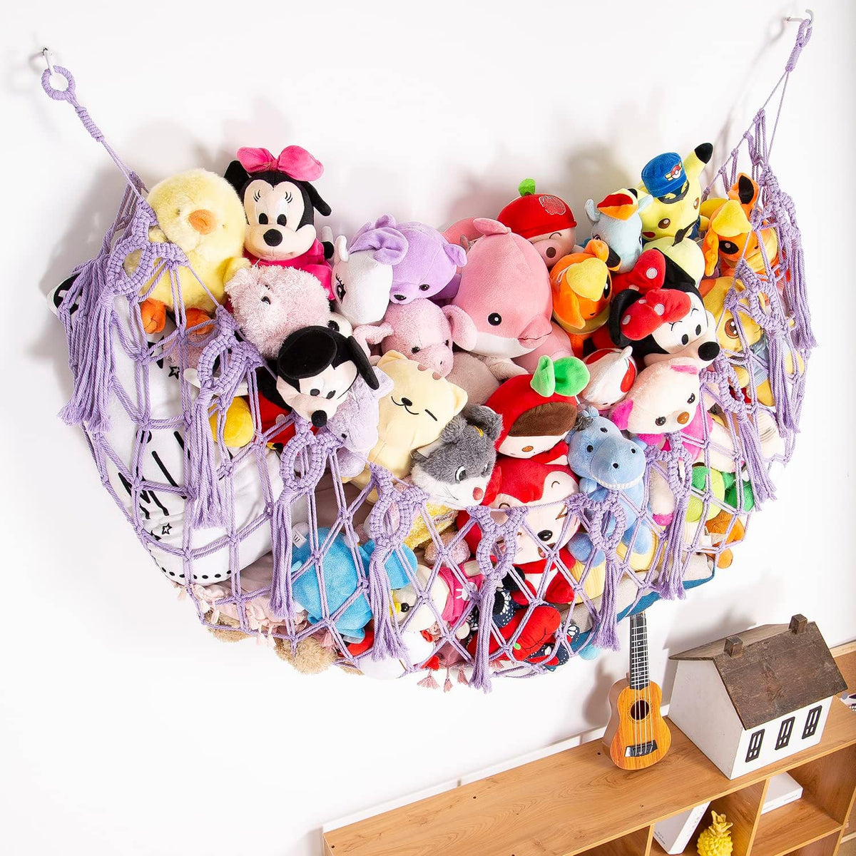 Stuffy Animal Net for Stuffed Animals Storage Hammock Macrame Stuffed Animal Toy Display Plush Toy Holder Wall Hanging Net for Stuffed Animal Display (Cream,49" W)