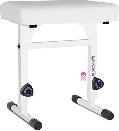 Piano Bench Adjustable Stool – Music Keyboard Bench Seat for Piano Keyboard Stand with Black Padded Cushion for Musicians Piano Stool Chair (White Leather)