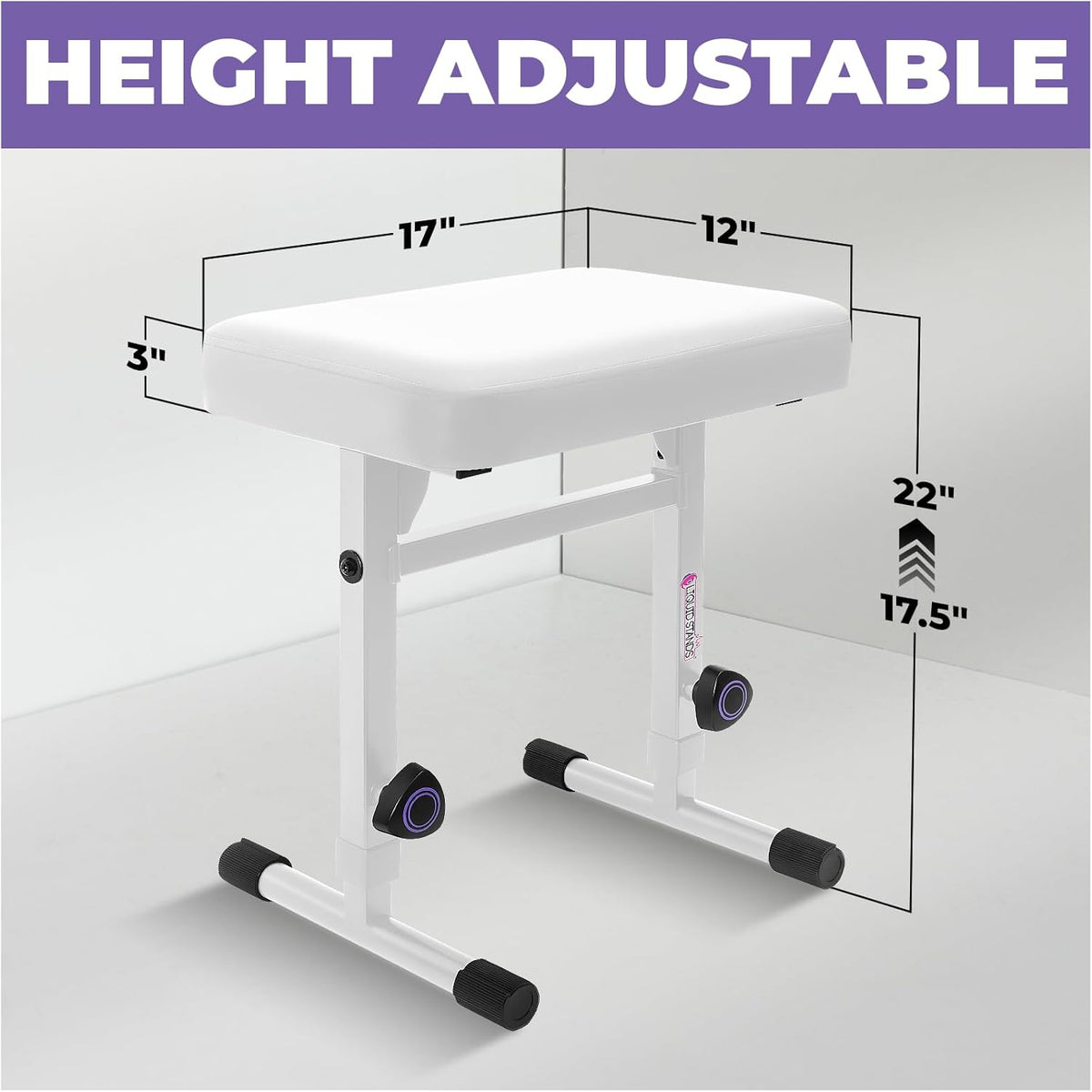 Piano Bench Adjustable Stool – Music Keyboard Bench Seat for Piano Keyboard Stand with Black Padded Cushion for Musicians Piano Stool Chair (White Leather)