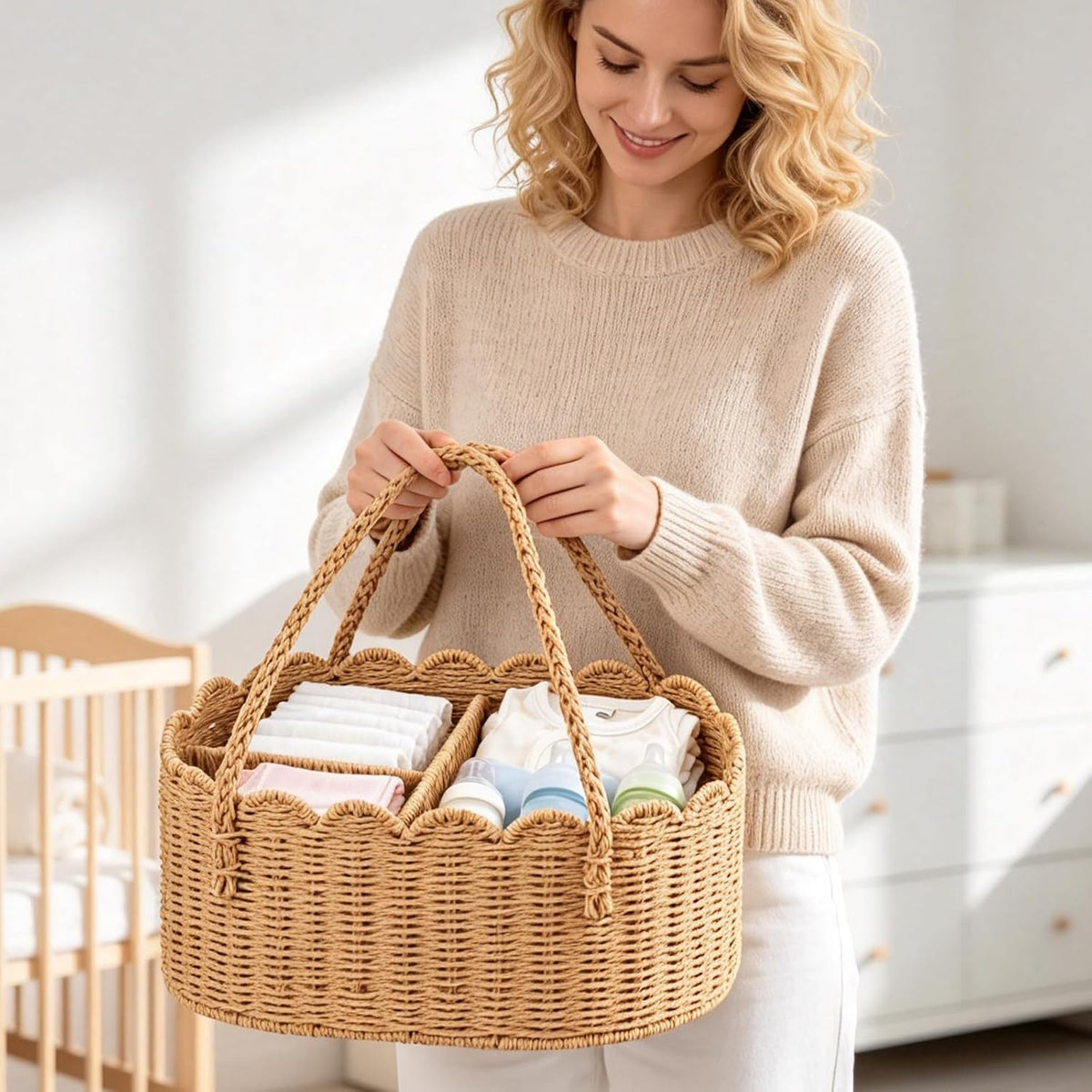 Sanwarm Diaper Caddy Organizer Foldable Portable Storage Basket Newborn