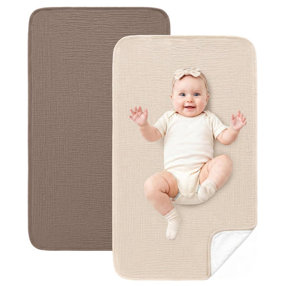 2 Pack Waterproof Muslin Cotton Portable Changing Pad 30"x 17", Soft & Foldable Changing Pad Liner with Terry Backing, Travel Baby Changing Mat for Newborn Girls Boys