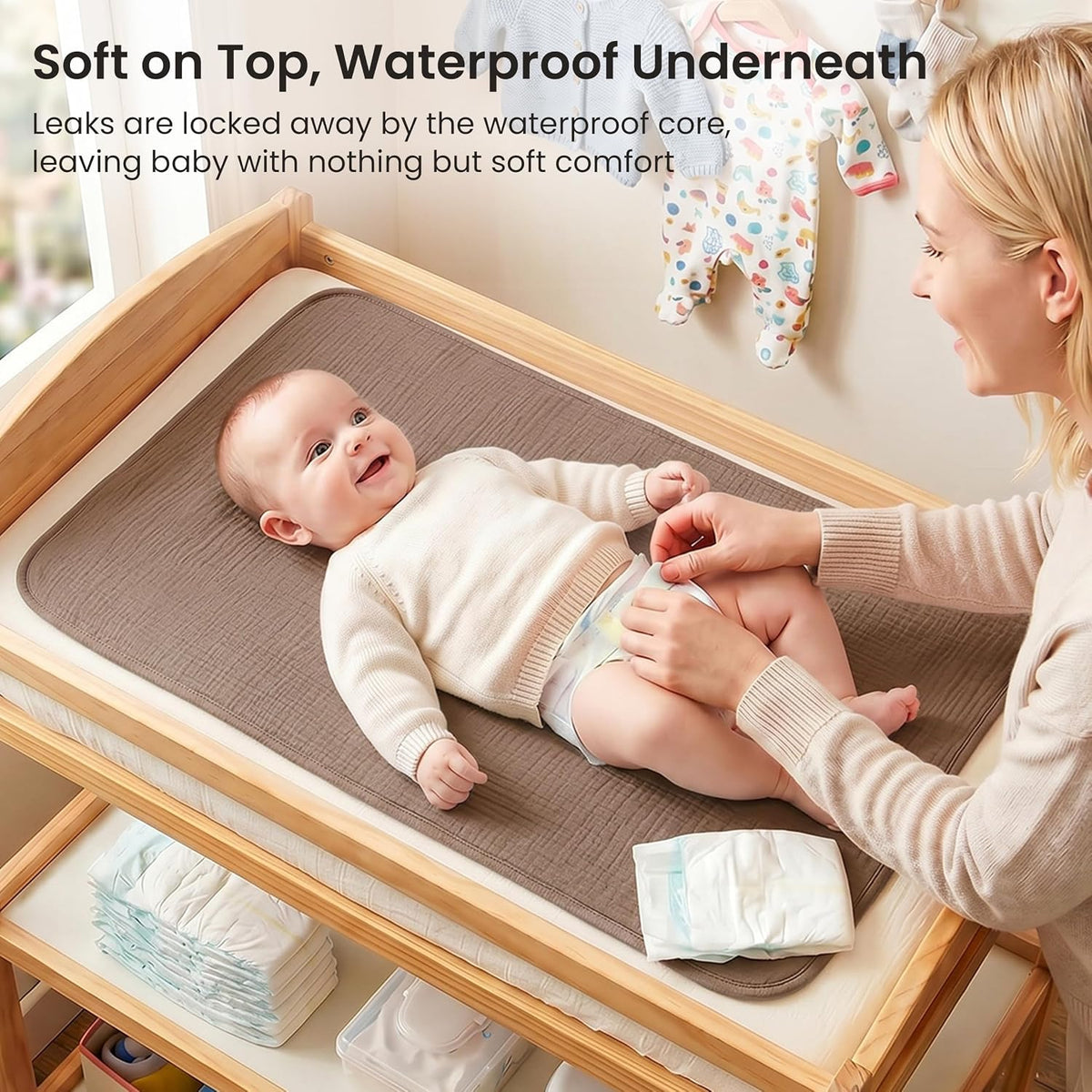 2 Pack Waterproof Muslin Cotton Portable Changing Pad 30"x 17", Soft & Foldable Changing Pad Liner with Terry Backing, Travel Baby Changing Mat for Newborn Girls Boys