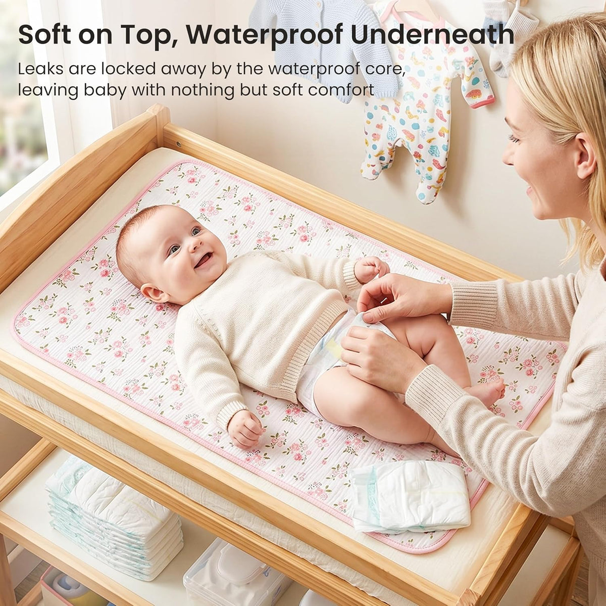 2 Pack Waterproof Muslin Cotton Portable Changing Pad 30"x 17", Soft & Foldable Changing Pad Liner with Terry Backing, Travel Baby Changing Mat for Newborn Girls Boys