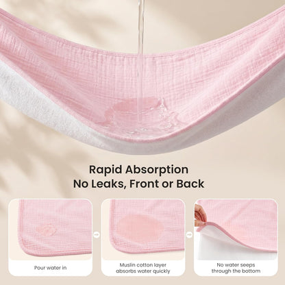 2 Pack Waterproof Muslin Cotton Portable Changing Pad 30"x 17", Soft & Foldable Changing Pad Liner with Terry Backing, Travel Baby Changing Mat for Newborn Girls Boys