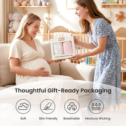 2 Pack Waterproof Muslin Cotton Portable Changing Pad 30"x 17", Soft & Foldable Changing Pad Liner with Terry Backing, Travel Baby Changing Mat for Newborn Girls Boys