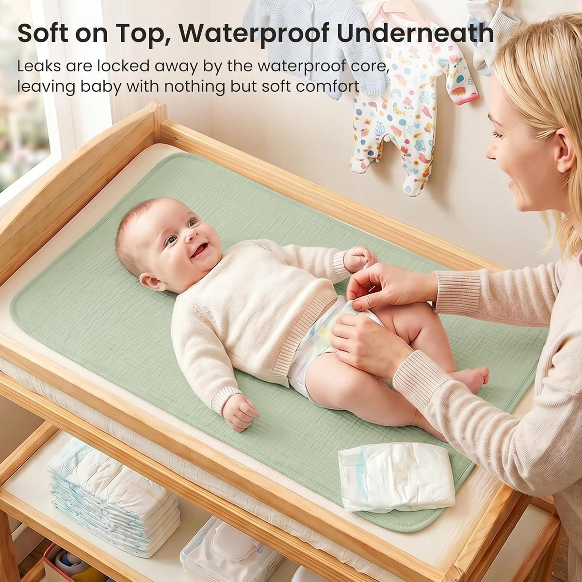 2 Pack Waterproof Muslin Cotton Portable Changing Pad 30"x 17", Soft & Foldable Changing Pad Liner with Terry Backing, Travel Baby Changing Mat for Newborn Girls Boys
