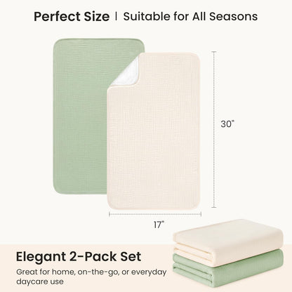 2 Pack Waterproof Muslin Cotton Portable Changing Pad 30"x 17", Soft & Foldable Changing Pad Liner with Terry Backing, Travel Baby Changing Mat for Newborn Girls Boys
