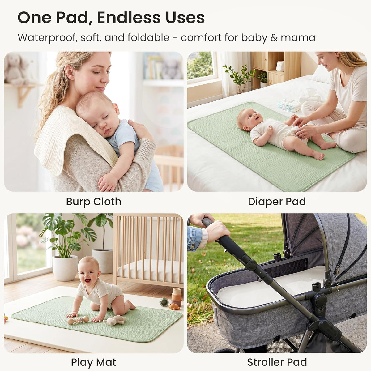 2 Pack Waterproof Muslin Cotton Portable Changing Pad 30"x 17", Soft & Foldable Changing Pad Liner with Terry Backing, Travel Baby Changing Mat for Newborn Girls Boys