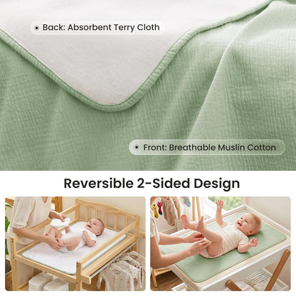 2 Pack Waterproof Muslin Cotton Portable Changing Pad 30"x 17", Soft & Foldable Changing Pad Liner with Terry Backing, Travel Baby Changing Mat for Newborn Girls Boys