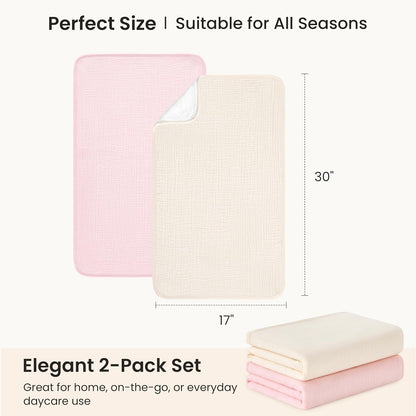 2 Pack Waterproof Muslin Cotton Portable Changing Pad 30"x 17", Soft & Foldable Changing Pad Liner with Terry Backing, Travel Baby Changing Mat for Newborn Girls Boys