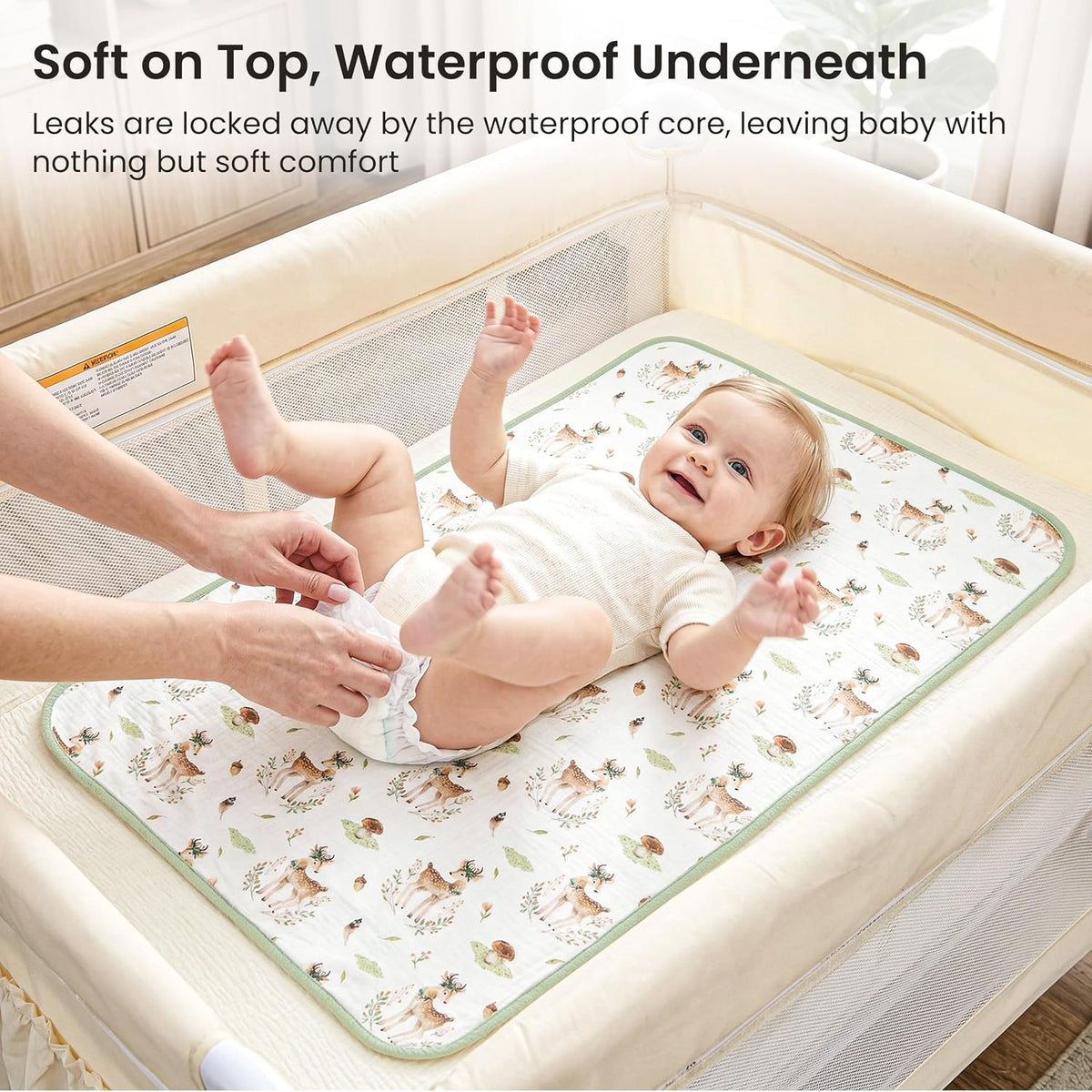 2 Pack Waterproof Muslin Cotton Portable Changing Pad 30"x 17", Soft & Foldable Changing Pad Liner with Terry Backing, Travel Baby Changing Mat for Newborn Girls Boys