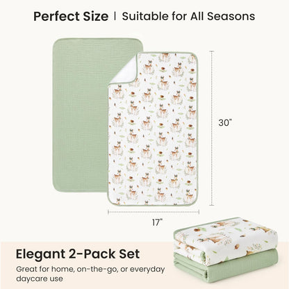 2 Pack Waterproof Muslin Cotton Portable Changing Pad 30"x 17", Soft & Foldable Changing Pad Liner with Terry Backing, Travel Baby Changing Mat for Newborn Girls Boys