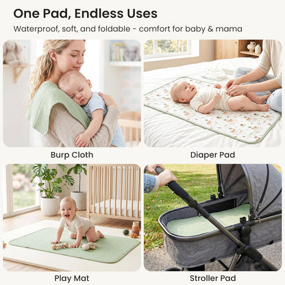 2 Pack Waterproof Muslin Cotton Portable Changing Pad 30"x 17", Soft & Foldable Changing Pad Liner with Terry Backing, Travel Baby Changing Mat for Newborn Girls Boys