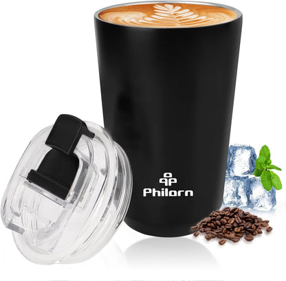 Travel Mug Spill Proof - 12 OZ Insulated Coffee Cup With Lid | Black Stainless Steel Coffee Mug with Double Wall, For Hot and Cold Drinks