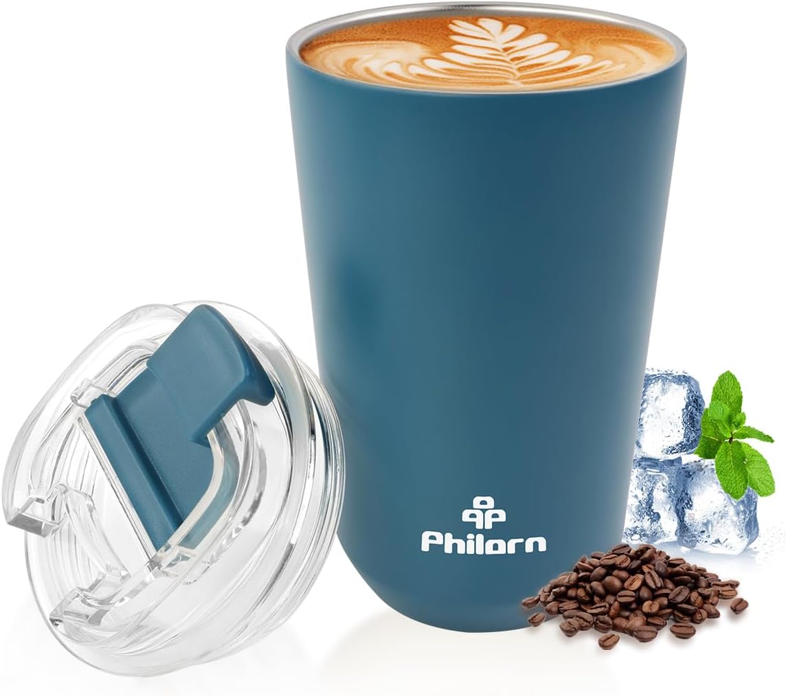 Travel Mug Spill Proof - 12 OZ Insulated Coffee Cup With Lid | Black Stainless Steel Coffee Mug with Double Wall, For Hot and Cold Drinks