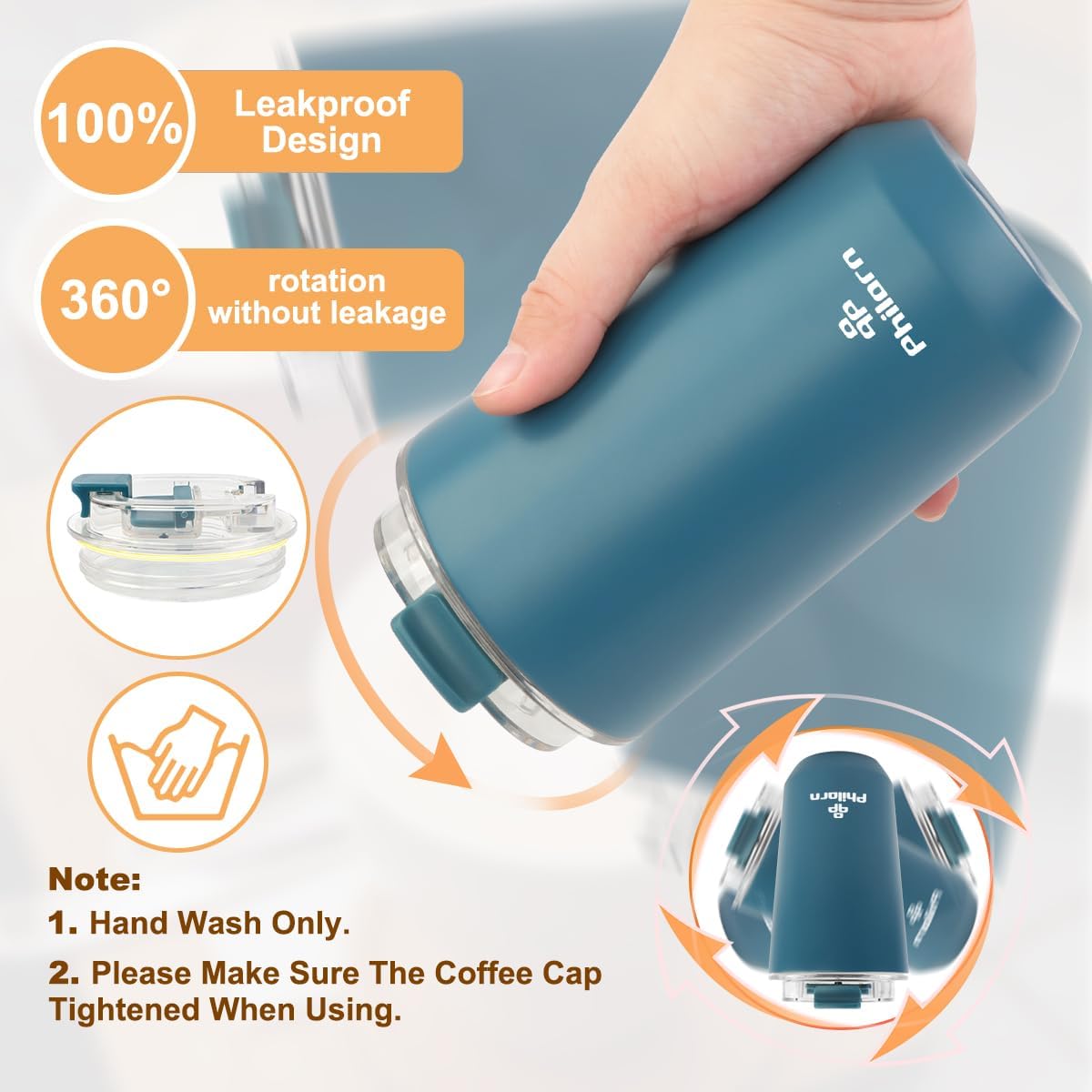 Travel Mug Spill Proof - 12 OZ Insulated Coffee Cup With Lid | Black Stainless Steel Coffee Mug with Double Wall, For Hot and Cold Drinks