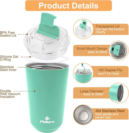 Travel Mug Spill Proof - 12 OZ Insulated Coffee Cup With Lid | Black Stainless Steel Coffee Mug with Double Wall, For Hot and Cold Drinks