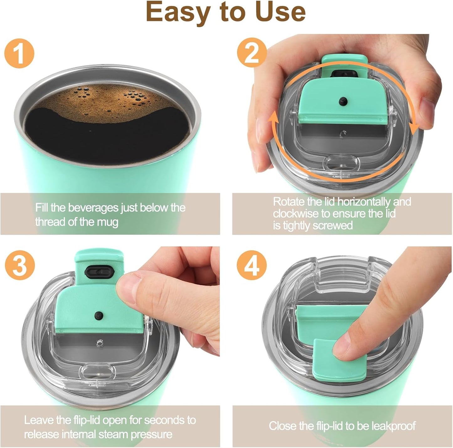 Travel Mug Spill Proof - 12 OZ Insulated Coffee Cup With Lid | Black Stainless Steel Coffee Mug with Double Wall, For Hot and Cold Drinks