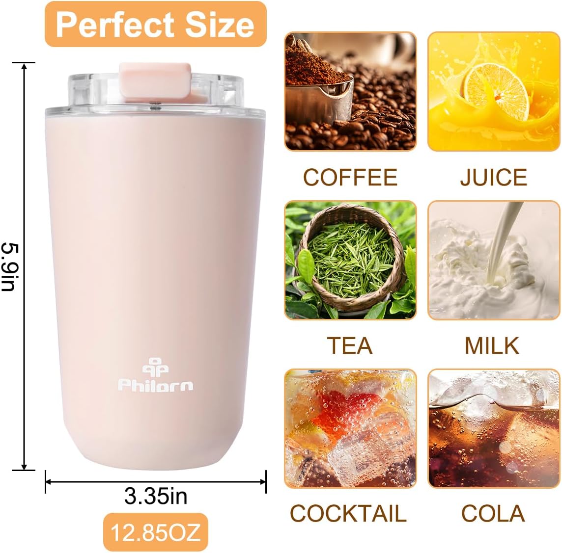 Travel Mug Spill Proof - 12 OZ Insulated Coffee Cup With Lid | Black Stainless Steel Coffee Mug with Double Wall, For Hot and Cold Drinks