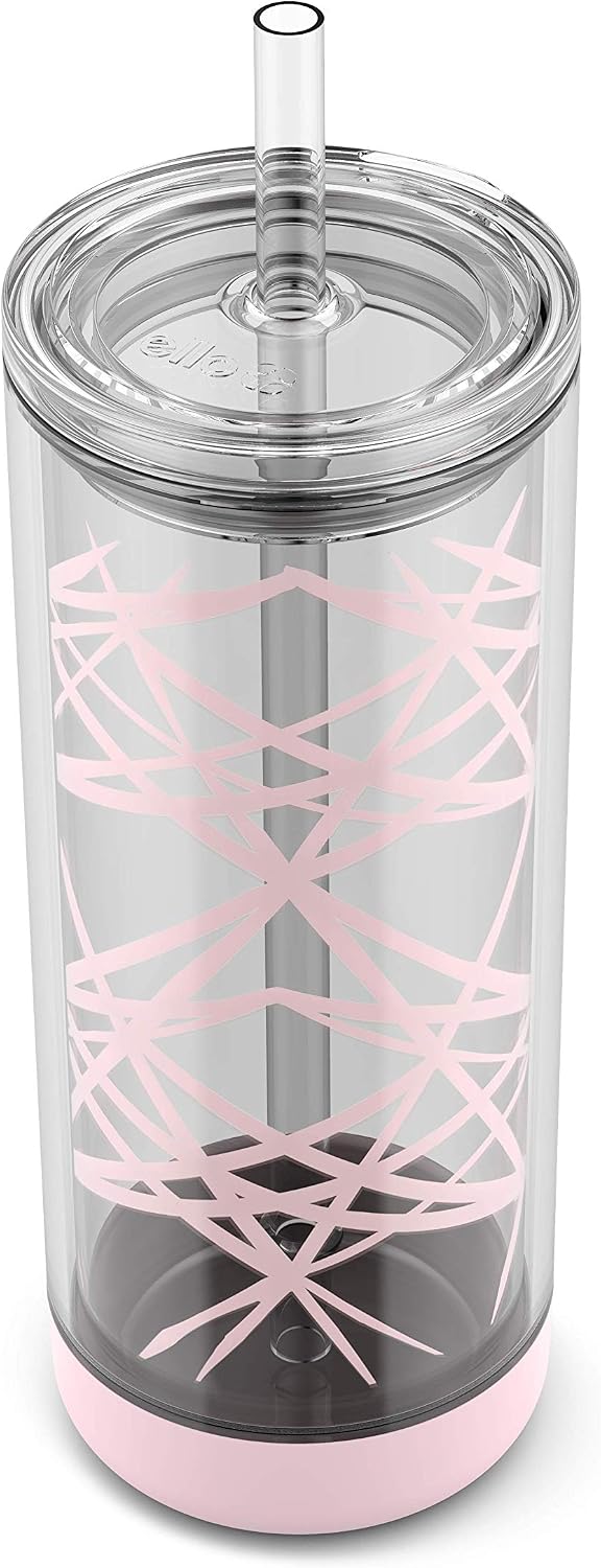 Peak Double Wall Insulated Plastic Tumbler with Straw, 22 oz, Pink Satin Lasers