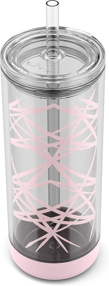 Peak Double Wall Insulated Plastic Tumbler with Straw, 22 oz, Pink Satin Lasers