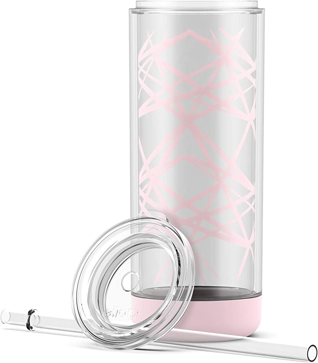 Peak Double Wall Insulated Plastic Tumbler with Straw, 22 oz, Pink Satin Lasers