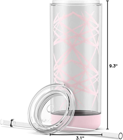 Peak Double Wall Insulated Plastic Tumbler with Straw, 22 oz, Pink Satin Lasers