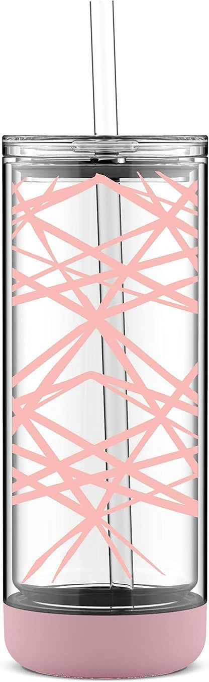 Peak Double Wall Insulated Plastic Tumbler with Straw, 22 oz, Pink Satin Lasers