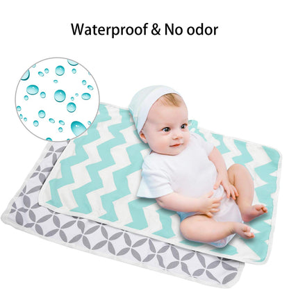 Portable Changing Pad, 2 Pack Baby Waterproof Diaper Changing Pad Reusable and Washable Newborn Travel Mat Station for Home Travel Outside