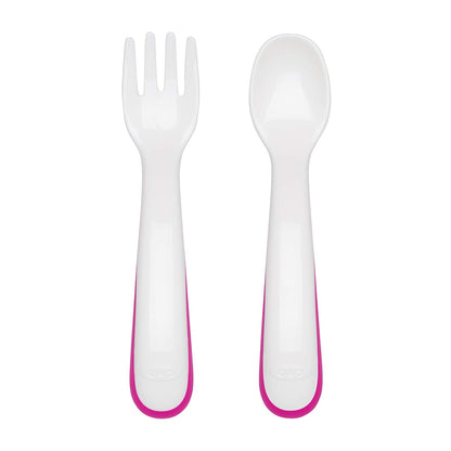 Tot Plastic Fork & Spoon Set With Travel Case- Pink