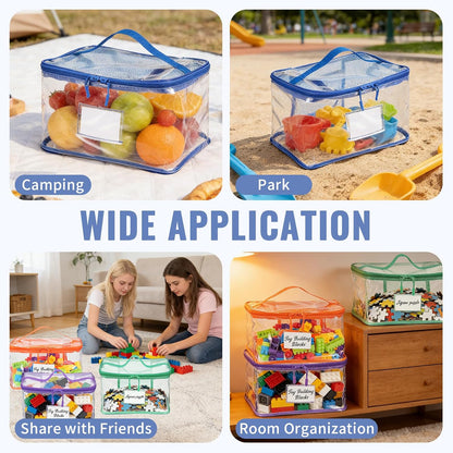 6 Pack Clear Toy Storage Bags for Building Blocks Large Waterproof Toy Organizer Bags with Mesh Pocket and Labels Reusable Storage Containers for Board Game Puzzles Building Blocks Stationery