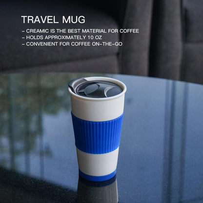 Gentle Ceramic Double Wall Insulated Travel Coffee Cup, 10oz, Coffee | Slider Lid, Silicone Sleeve & Built-In Coaster, Drip-Free, Non-Slip, No Sound, On-The-Go, Microwave-Safe & Dishwash-Safe