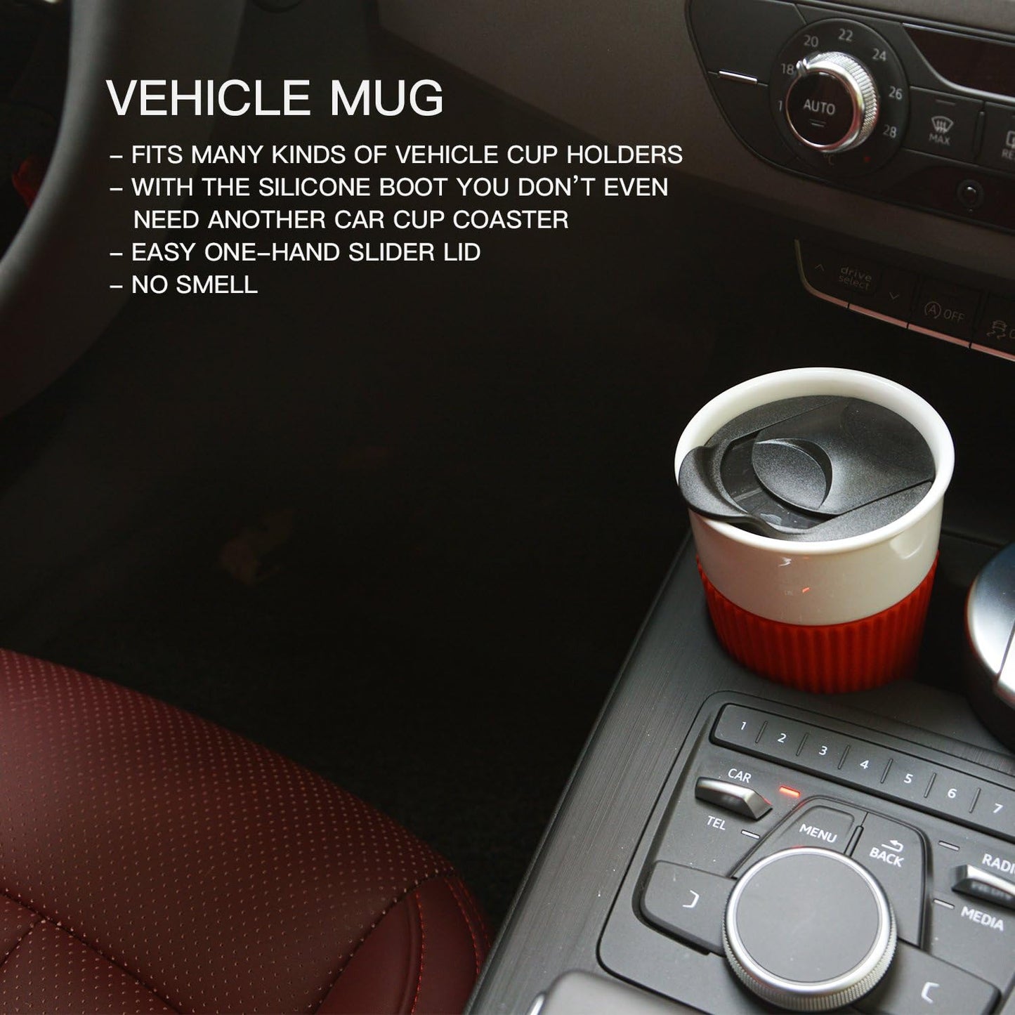 Gentle Ceramic Double Wall Insulated Travel Coffee Cup, 10oz, Coffee | Slider Lid, Silicone Sleeve & Built-In Coaster, Drip-Free, Non-Slip, No Sound, On-The-Go, Microwave-Safe & Dishwash-Safe