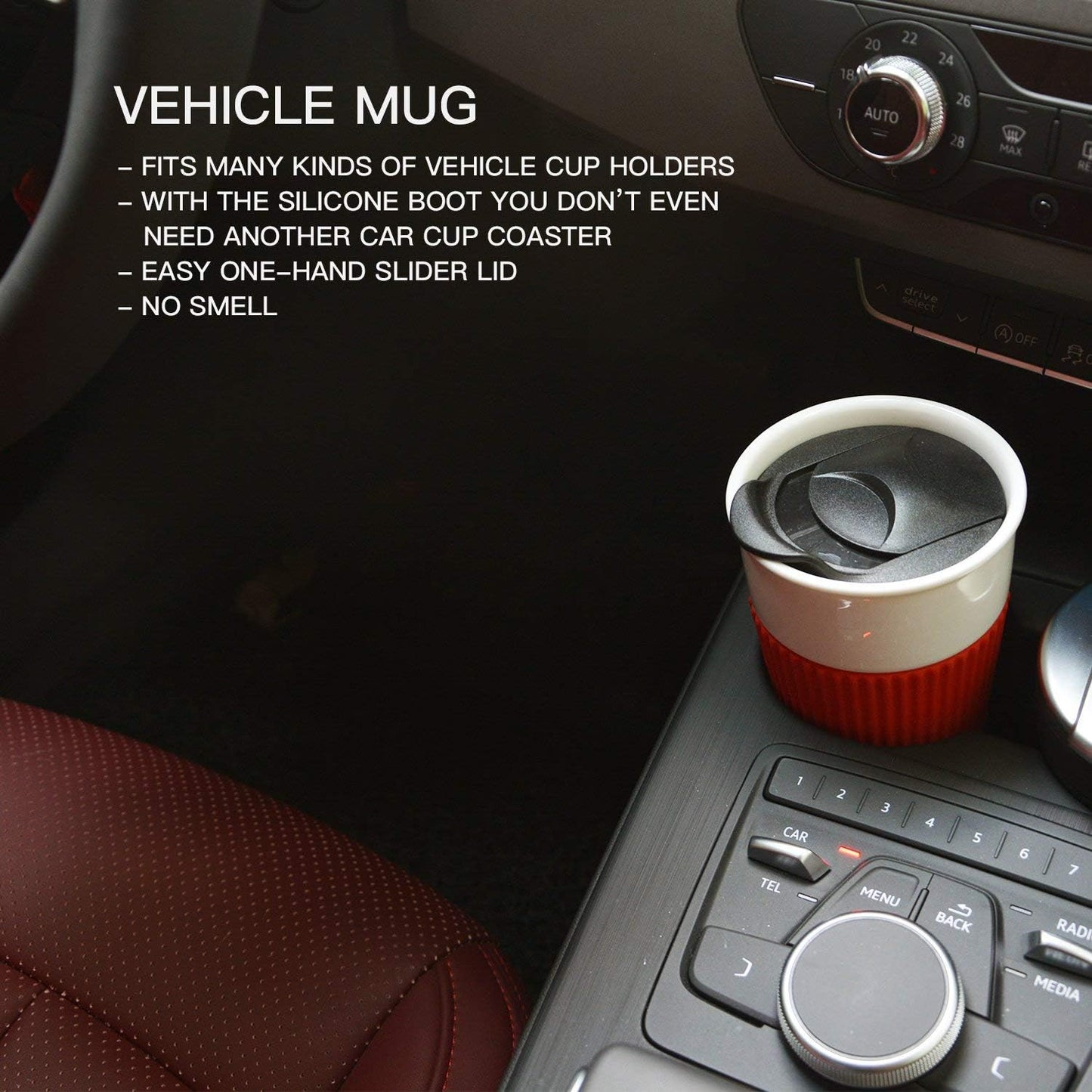 Gentle Ceramic Double Wall Insulated Travel Coffee Cup, 10oz, Coffee | Slider Lid, Silicone Sleeve & Built-In Coaster, Drip-Free, Non-Slip, No Sound, On-The-Go, Microwave-Safe & Dishwash-Safe