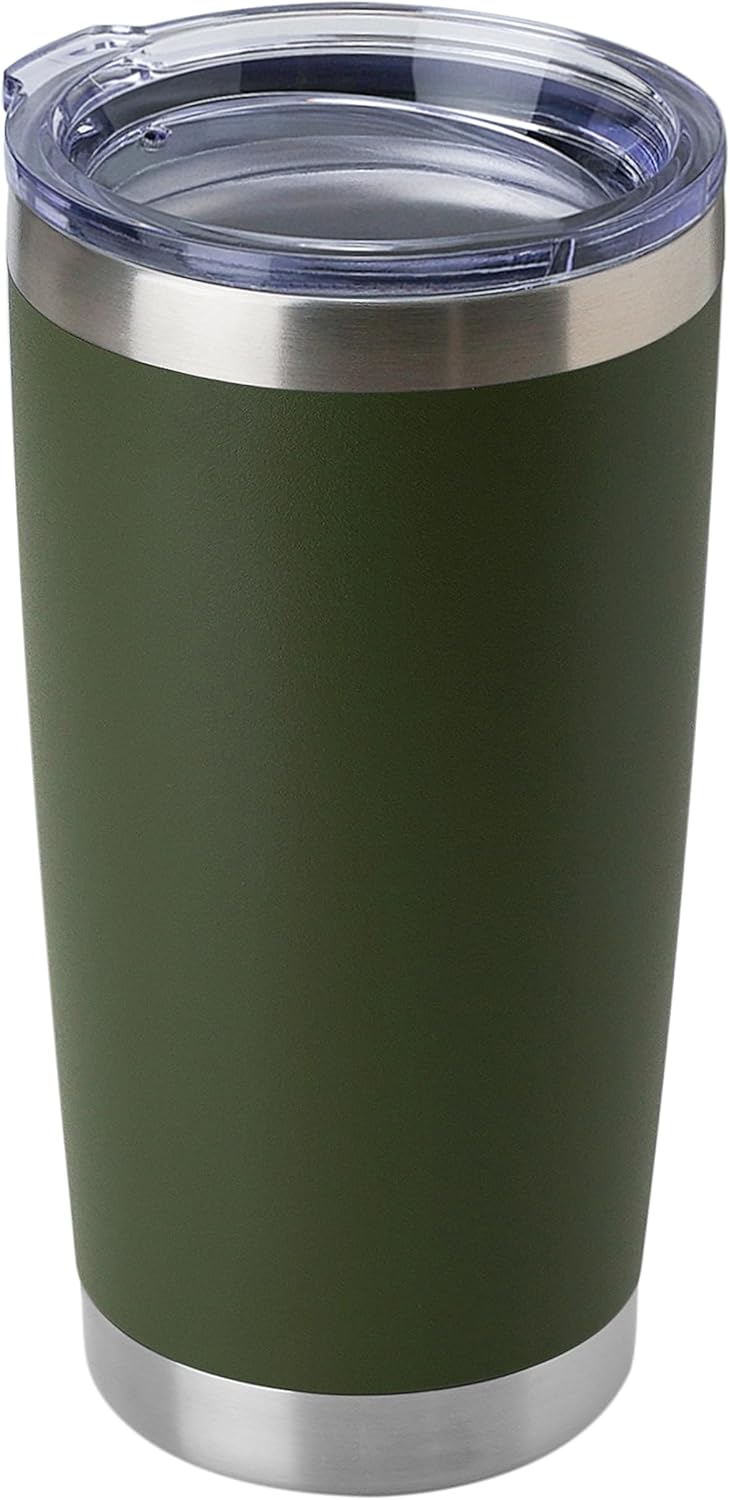DOMICARE 20oz Stainless Steel Tumbler Bulk with Lid, Double Wall Vacuum Insulated Travel Mug, Powder Coated Coffee Cup, Stainless Steel, 1 Pack