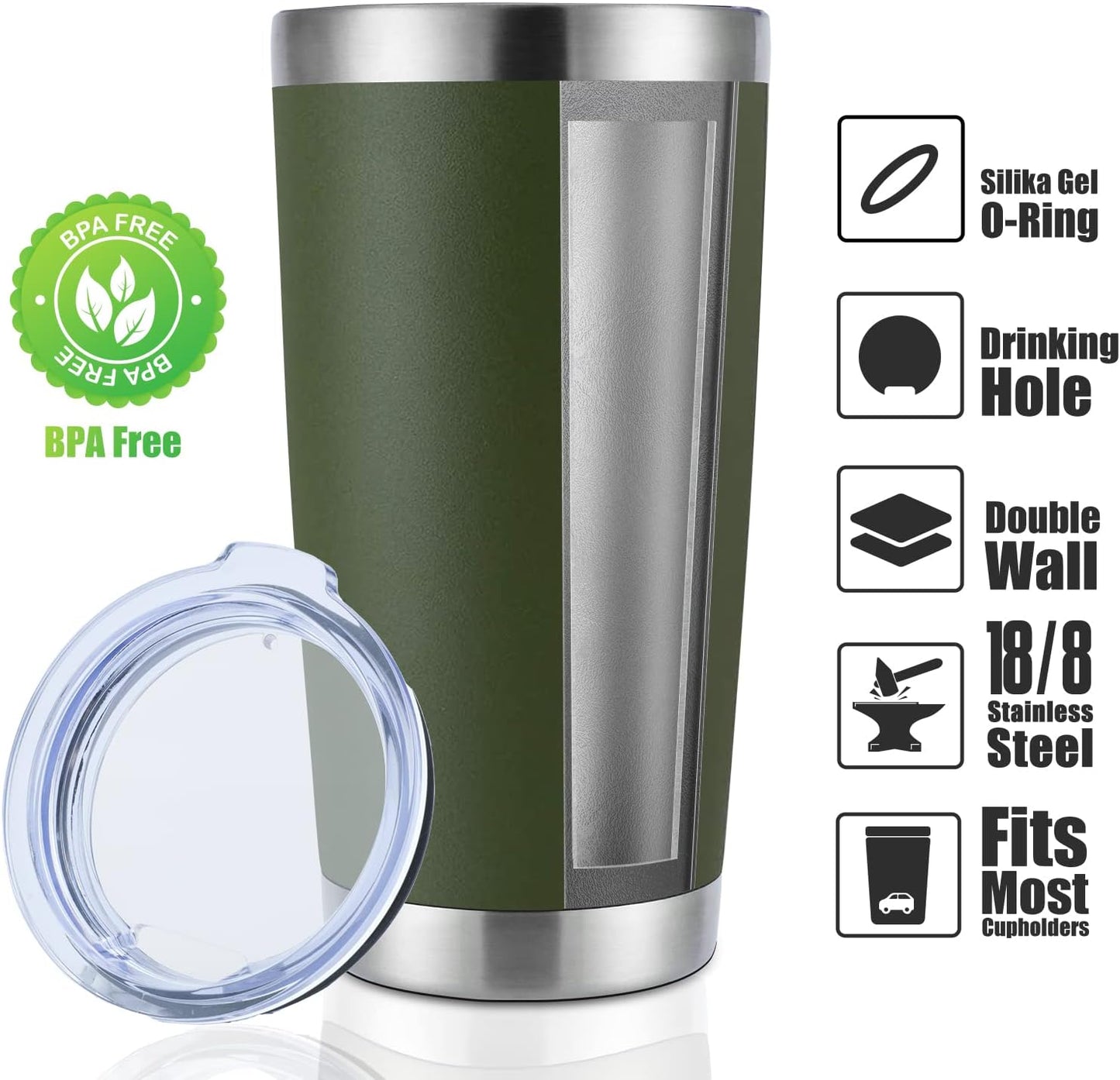DOMICARE 20oz Stainless Steel Tumbler Bulk with Lid, Double Wall Vacuum Insulated Travel Mug, Powder Coated Coffee Cup, Stainless Steel, 1 Pack