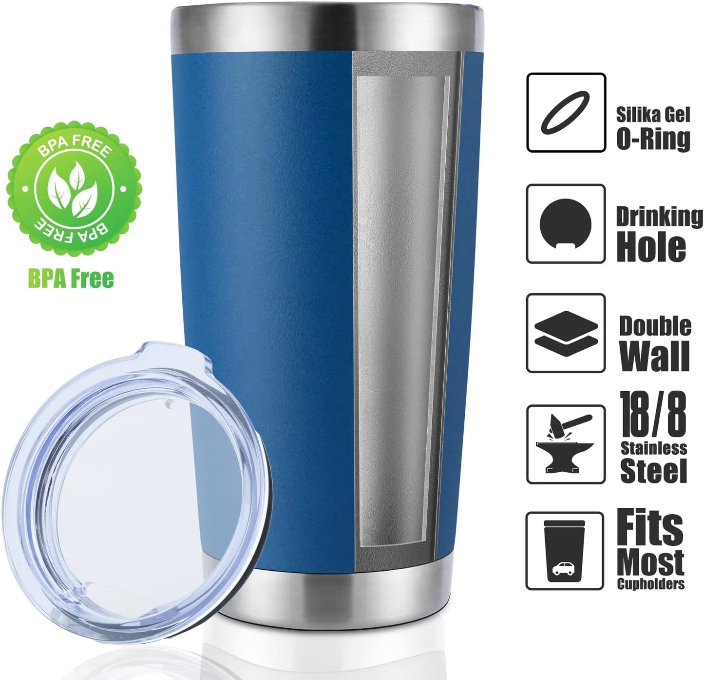DOMICARE 20oz Stainless Steel Tumbler Bulk with Lid, Double Wall Vacuum Insulated Travel Mug, Powder Coated Coffee Cup, Stainless Steel, 1 Pack