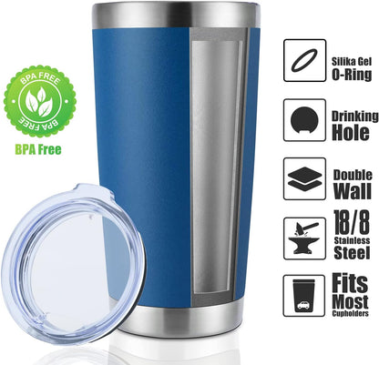 DOMICARE 20oz Stainless Steel Tumbler Bulk with Lid, Double Wall Vacuum Insulated Travel Mug, Powder Coated Coffee Cup, Stainless Steel, 1 Pack