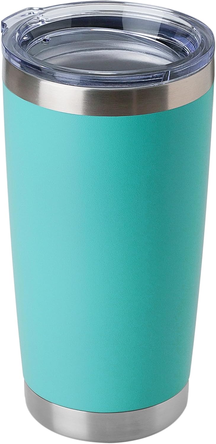 DOMICARE 20oz Stainless Steel Tumbler Bulk with Lid, Double Wall Vacuum Insulated Travel Mug, Powder Coated Coffee Cup, Stainless Steel, 1 Pack