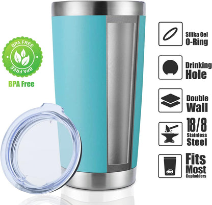 DOMICARE 20oz Stainless Steel Tumbler Bulk with Lid, Double Wall Vacuum Insulated Travel Mug, Powder Coated Coffee Cup, Stainless Steel, 1 Pack