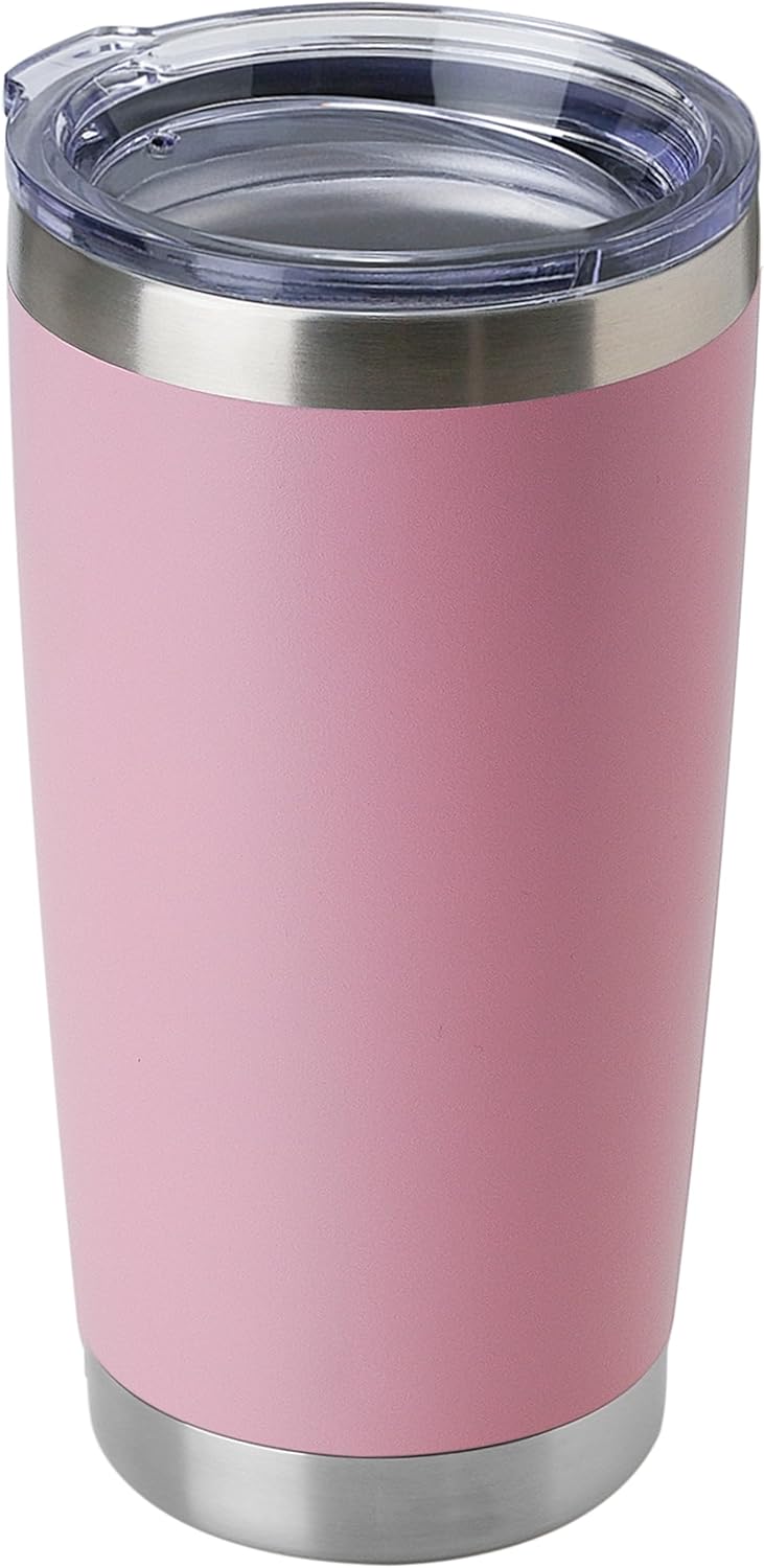 DOMICARE 20oz Stainless Steel Tumbler Bulk with Lid, Double Wall Vacuum Insulated Travel Mug, Powder Coated Coffee Cup, Stainless Steel, 1 Pack