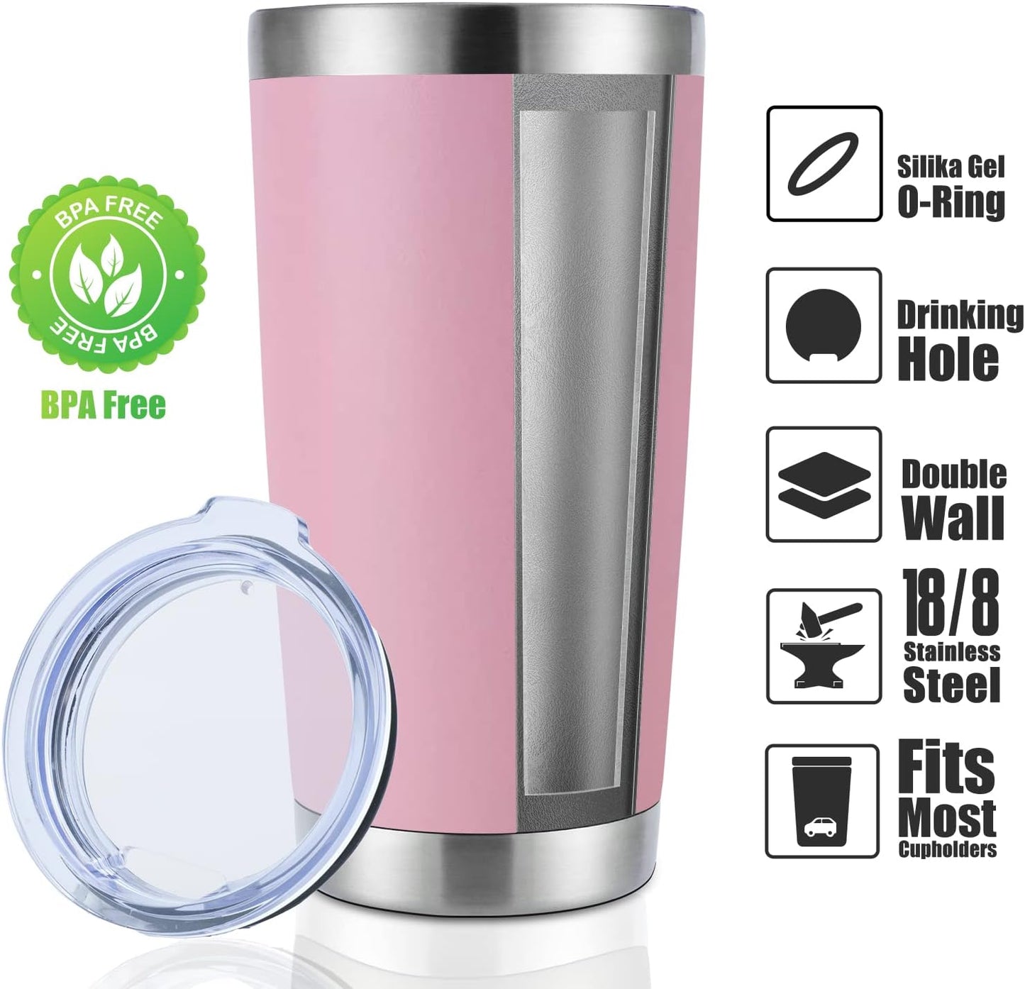 DOMICARE 20oz Stainless Steel Tumbler Bulk with Lid, Double Wall Vacuum Insulated Travel Mug, Powder Coated Coffee Cup, Stainless Steel, 1 Pack