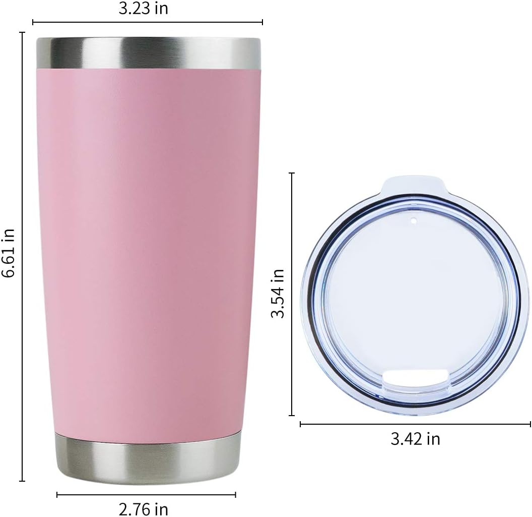 DOMICARE 20oz Stainless Steel Tumbler Bulk with Lid, Double Wall Vacuum Insulated Travel Mug, Powder Coated Coffee Cup, Stainless Steel, 1 Pack