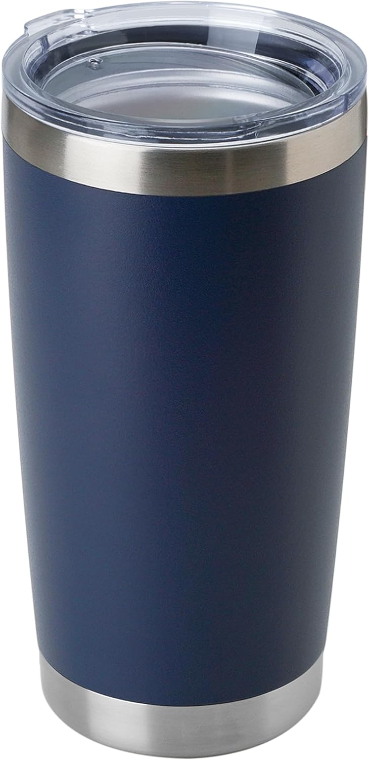 DOMICARE 20oz Stainless Steel Tumbler Bulk with Lid, Double Wall Vacuum Insulated Travel Mug, Powder Coated Coffee Cup, Stainless Steel, 1 Pack