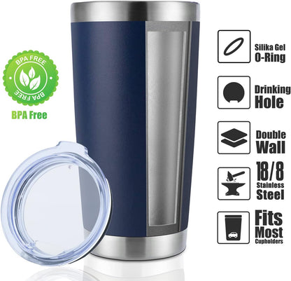 DOMICARE 20oz Stainless Steel Tumbler Bulk with Lid, Double Wall Vacuum Insulated Travel Mug, Powder Coated Coffee Cup, Stainless Steel, 1 Pack