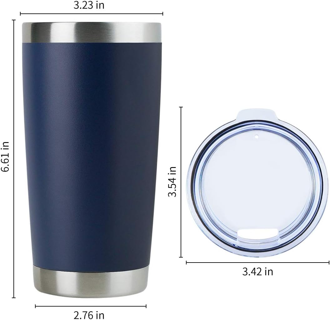 DOMICARE 20oz Stainless Steel Tumbler Bulk with Lid, Double Wall Vacuum Insulated Travel Mug, Powder Coated Coffee Cup, Stainless Steel, 1 Pack