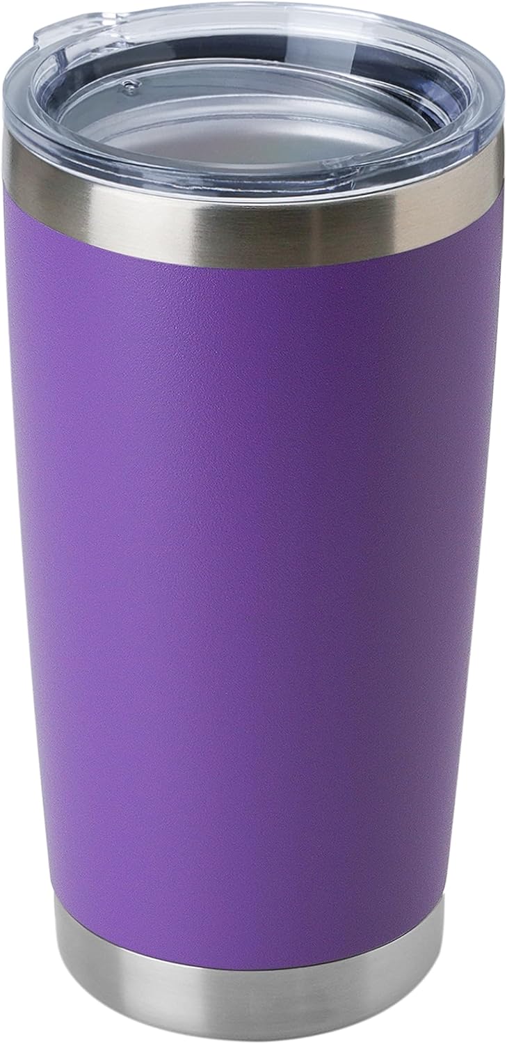 DOMICARE 20oz Stainless Steel Tumbler Bulk with Lid, Double Wall Vacuum Insulated Travel Mug, Powder Coated Coffee Cup, Stainless Steel, 1 Pack