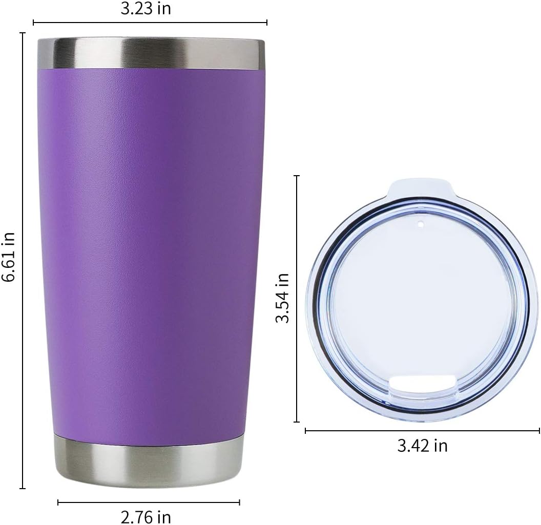 DOMICARE 20oz Stainless Steel Tumbler Bulk with Lid, Double Wall Vacuum Insulated Travel Mug, Powder Coated Coffee Cup, Stainless Steel, 1 Pack